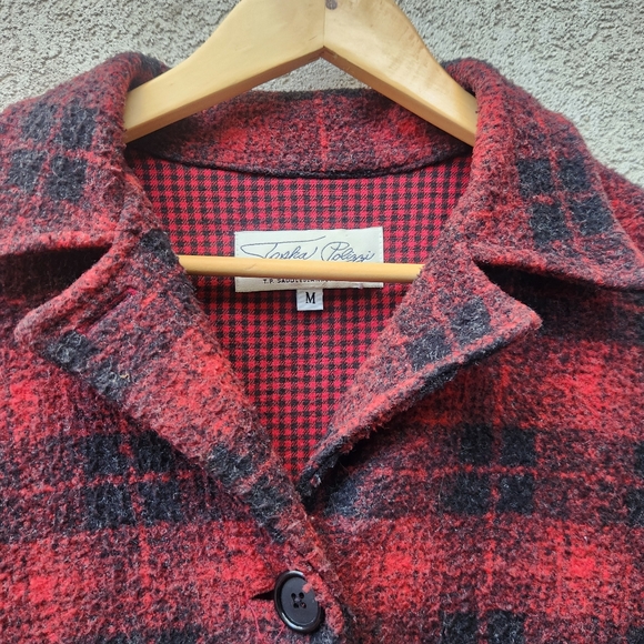 Vintage TASHA POLIZZI Women’s Shacket Medium Red Black Buffalo Plaid Outdoor USA - Picture 2 of 10